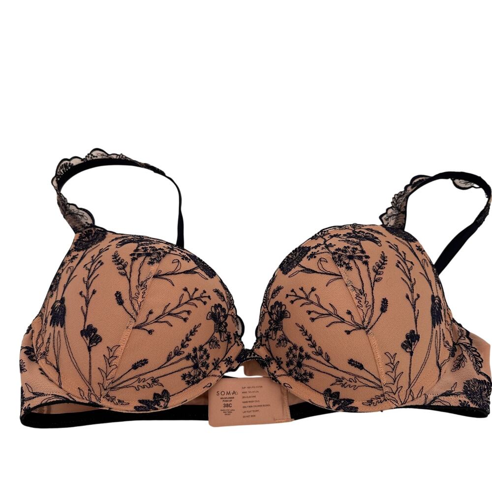 Soma Cream & Blue Lace Wildflower Push Up Bra Size 38C